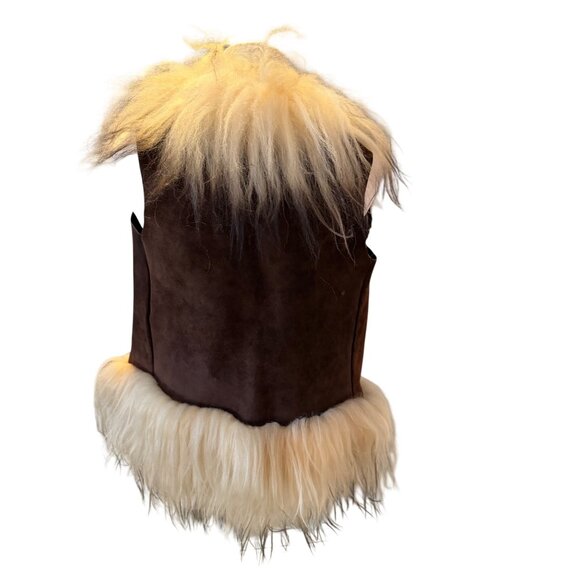 Vintage Genuine Mongolian Womens Lamb Fur Suede Vest Size Small Brown Rare - Picture 4 of 12